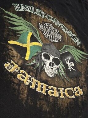 Vintage 90's Harley-Davidson Jamaica Black Graphic Tee W/ Pirate Skull Back Hit